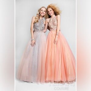 Terani Couture 👗 Glamour Beaded Blush Pink Silver Prom formal Dress homecoming